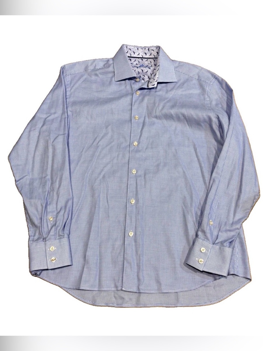 BERTIGO Blue/White Check Slim Fit 100% Cotton Dress Shirt Size Large